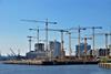 Construction site, cranes, logistics