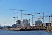 Construction site, cranes, logistics