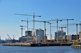 Construction site, cranes, logistics