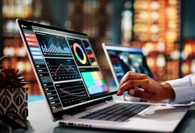 Dashboard, laptop, charts, analysis