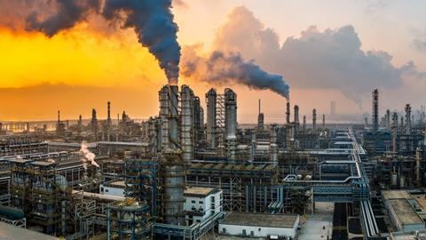 Oil refinery, climate change, pollution, fossil fuels
