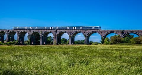 Train, railway, viaduct