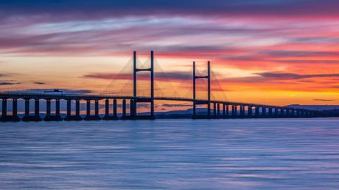 Severn Bridge, river, sunset